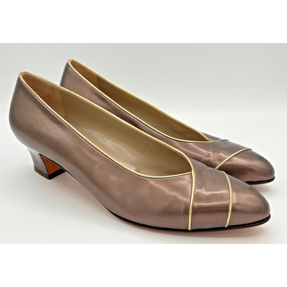 Salvatore Ferragamo Women’s Leather Pumps Sz 8B Bronze w Gold Trim DD10681 EUC - Picture 1 of 16